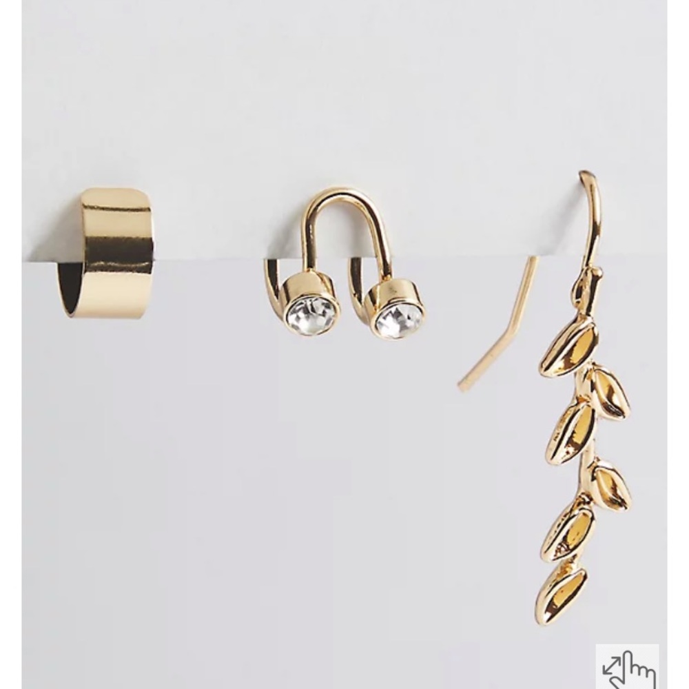 Torrid Gold Tone Leaf Ear Crawler & Cuff Earrings Set of 3 NWT